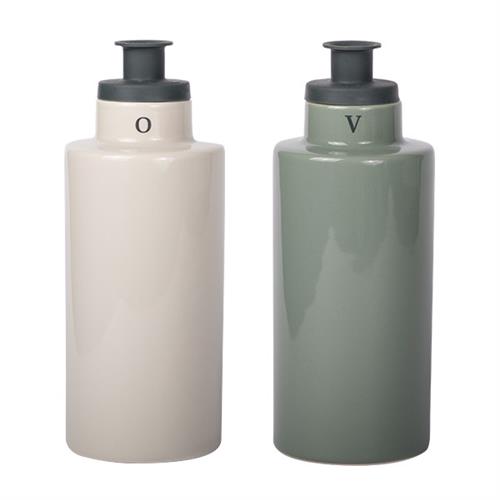 APS olie- en azijnfles beige/groen - menagefles met schenktuit voor de horecatafel