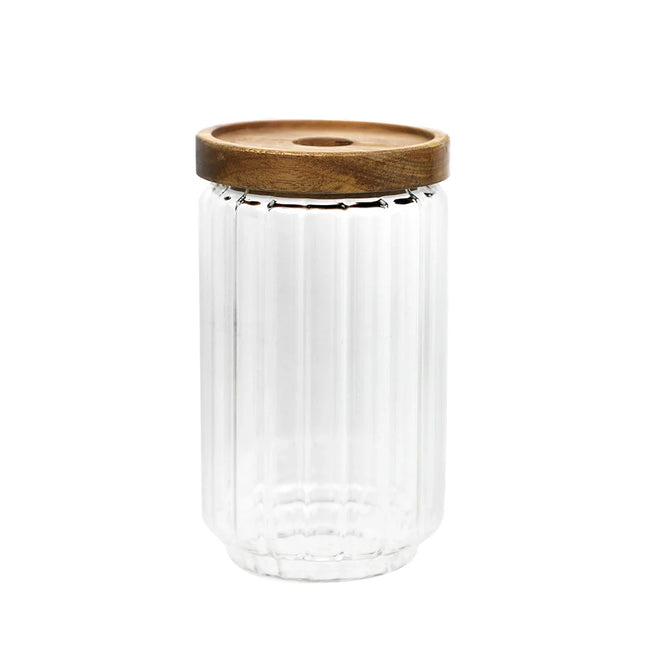 APS glazen voorraadpot met acaciahouten deksel 650 ml - pot voor buffet