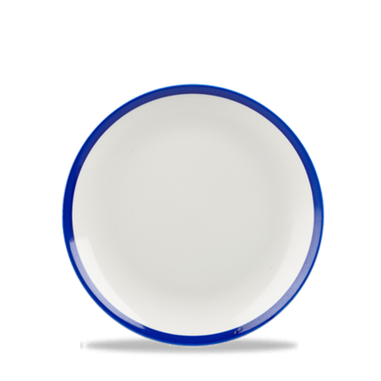 Churchill Retro Blue coupebord Ø 17 cm – randloos blauw-wit porseleinen dessertbord voor restaurants