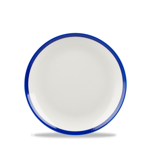 Churchill Retro Blue coupebord Ø 17 cm – randloos blauw-wit porseleinen dessertbord voor restaurants