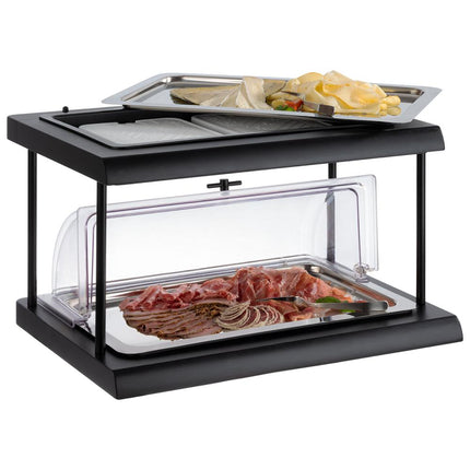 APS rolltop buffetkap geopend – GN 1/1 deksel voor warme gerechten in de catering