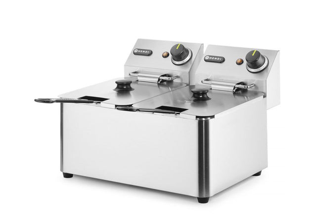 Hendi dubbele friteuse 2x4 l – RVS tafelfriteuse voor snackbar en cafetaria