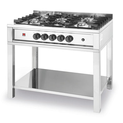 Hendi gaskooktafel 5-pits KTP96 – 14,3 kW gasfornuis op open onderstel voor grootkeuken
