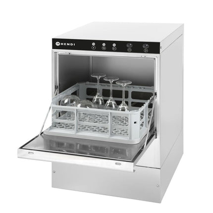 Hendi glazenvaatwasser K40 met afvoer- en reinigingspomp – complete spoelmachine voor bar