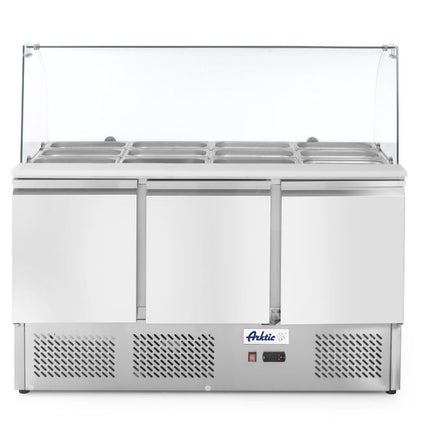 Hendi saladette 3 deurs met glazen vitrine – 380 liter koelwerkbank voor keuken en buffet