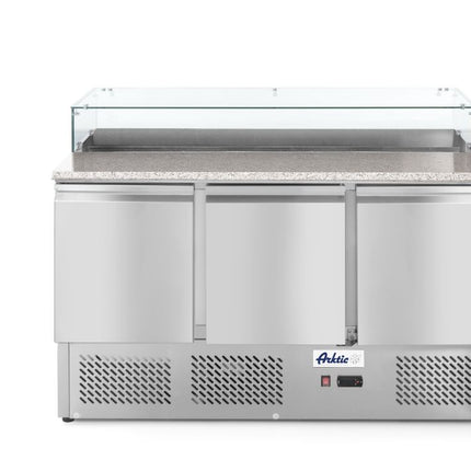 Hendi pizzawerkbank 3 deurs – 570 liter met 8x GN 1/6 opzetkoeling voor pizzeria