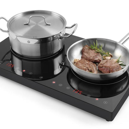 Hendi dubbele inductieplaat Black Line in zijaanzicht voor front cooking