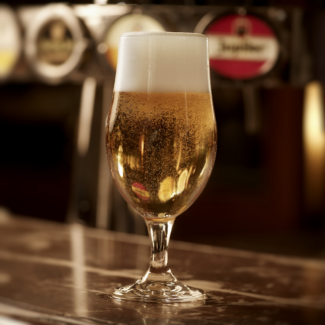 Onis Munique beer glas 300 ml sfeerbeeld bierglas op voet professioneel horecaglas