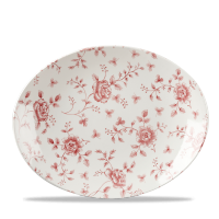 Churchill Rose Chintz Cranberry ovaal coupebord 32cm – vitrified porselein met bloemmotief voor horeca