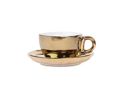 APS cappuccinokop met schotel goud 200 ml - luxe porseleinen set voor cappuccino