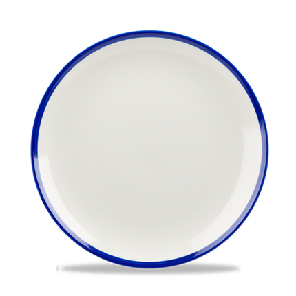Churchill Retro Blue coupebord Ø 22 cm – randloos blauw-wit porseleinen bord voor voorgerechten