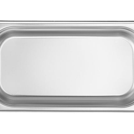 Hendi gastronormbak 1/3 65 mm – close-up van de rvs bak voor bain-marie en koelbuffet
