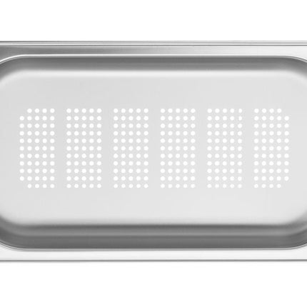 Hendi gastronormbak 1/3 40 mm geperforeerd – close-up van roestvrij staal met gaatjes
