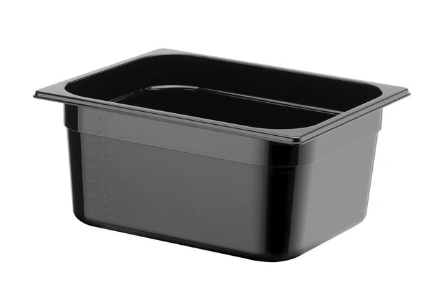 Zwarte GN 1/2 bak Hendi 150 mm diep van polycarbonaat voor presentatie in de horeca
