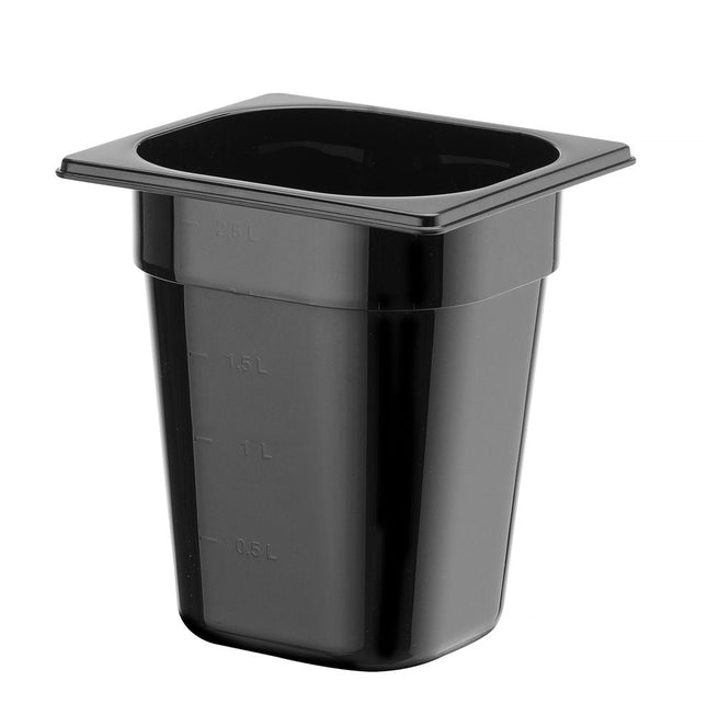 Gastronormbak1/6 200 mm polycarbonaat zwart 1/box