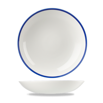 Churchill Retro Blue coupekom Ø 25 cm – randloze blauw-wit porseleinen kom voor pasta en salade