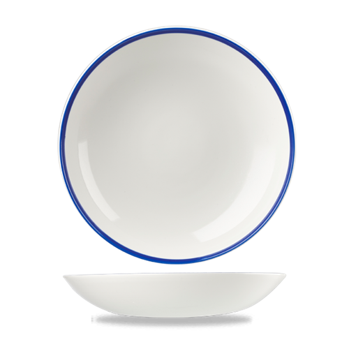 Churchill Retro Blue coupekom Ø 25 cm – randloze blauw-wit porseleinen kom voor pasta en salade