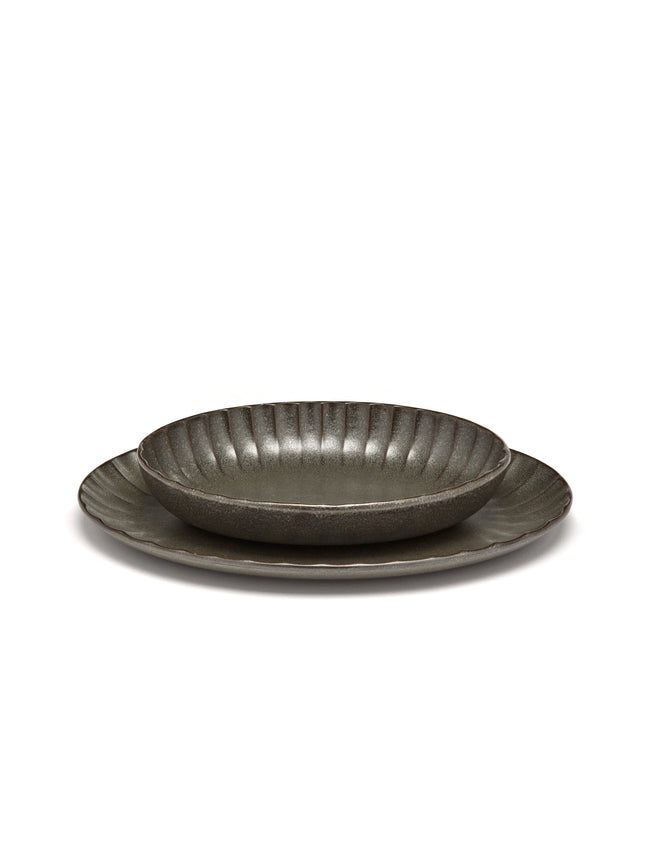Inku Serving Bowl Oval S Green L 19 W 13 H 3.7 cm 4/Box