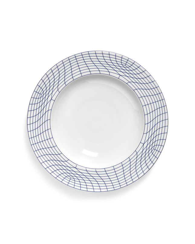 Serax Nido diep bord L wit-blauw 28 cm – blauw-wit pastabord voor de horeca