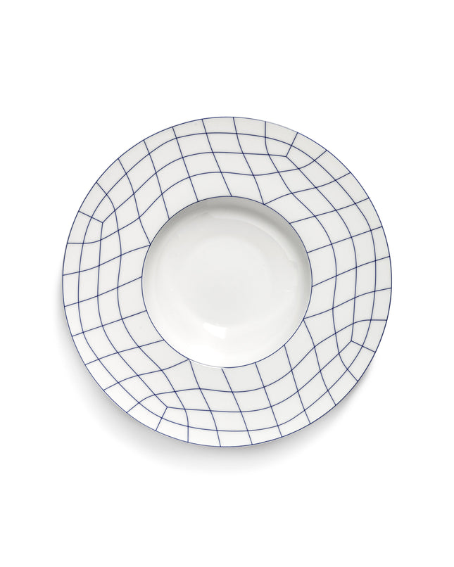 Serax Nido diep bord met brede rand wit-blauw Ø 28 cm – pastabord voor restaurant en horeca