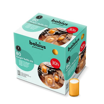 Bolsius ReLight navullingen amber 30 uur – doos met 80 kaarsen voor sfeerlicht in de horeca