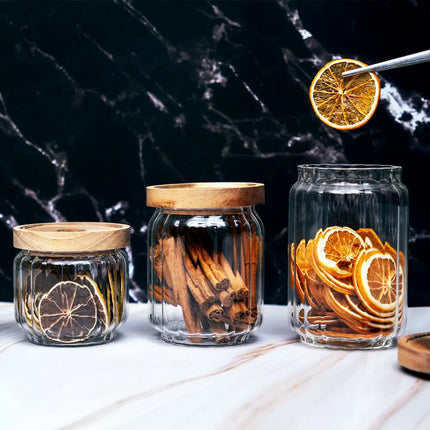 APS glazen potje met houten deksel 500 ml detail - voorraadpot voor de keuken