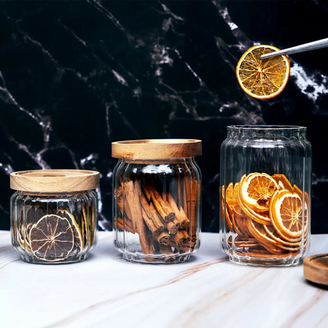 APS glazen potje met houten deksel 500 ml detail - voorraadpot voor de keuken