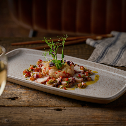 Churchill Emerge Stonecast Speckled White rechthoekig bord 25,1 x 10 cm – gespikkeld bord voor tapas