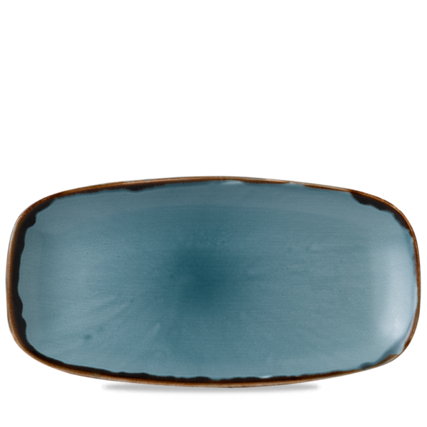 Dudson Harvest Blue langwerpig chef-bord 35,5x18,9 cm – blauw porselein voor restaurants
