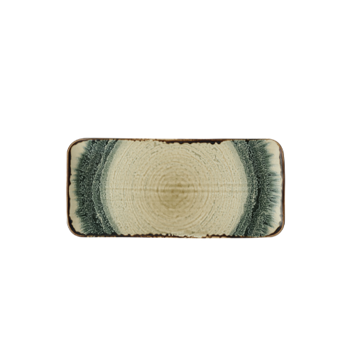 Harvest Flare Linen Rectangular Platter van Churchill, 34,6x15,6 cm, set van 6. Handgemaakt rechthoekig serveerbord in een zachte linnenkleur met een organisch ontwerp, ideaal voor het presenteren van hapjes, voorgerechten of gedeelde gerechten. Duurzaam en stijlvol, perfect voor gebruik in de horeca.
