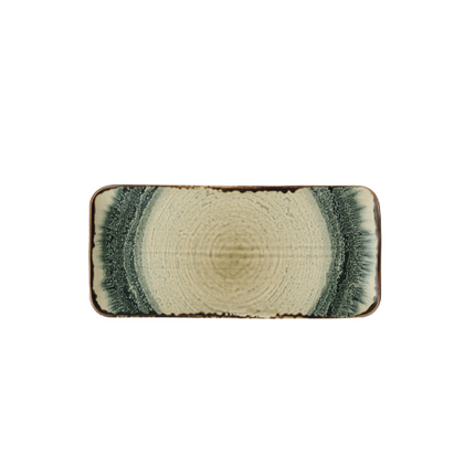 Harvest Flare Linen Rectangular Platter van Churchill, 34,6x15,6 cm, set van 6. Handgemaakt rechthoekig serveerbord in een zachte linnenkleur met een organisch ontwerp, ideaal voor het presenteren van hapjes, voorgerechten of gedeelde gerechten. Duurzaam en stijlvol, perfect voor gebruik in de horeca.