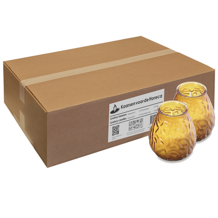 Bolsius Lowboy amber 50 uur – doos met 12 lage sfeerlichten voor sfeervolle tafels
