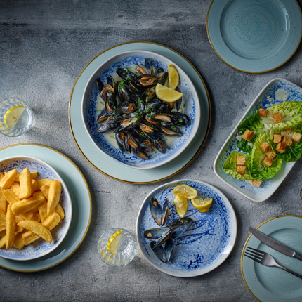 Churchill Inked Fresco Blue diepe kom 25 cm – blauw porseleinen kom voor salade en soep