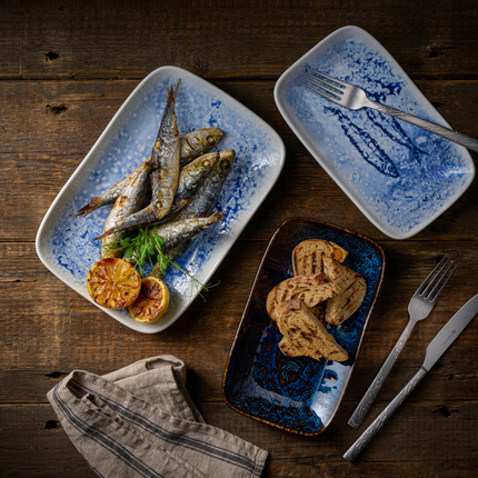 Churchill Inked Fresco Blue diepe schaal 26 x 15 cm – blauw porseleinen serveerschaal voor cafes en bars