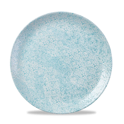 Churchill Med Tiles Aquamarine Evolve coupebord Ø 26 cm – randloos gespikkeld bord voor restaurants