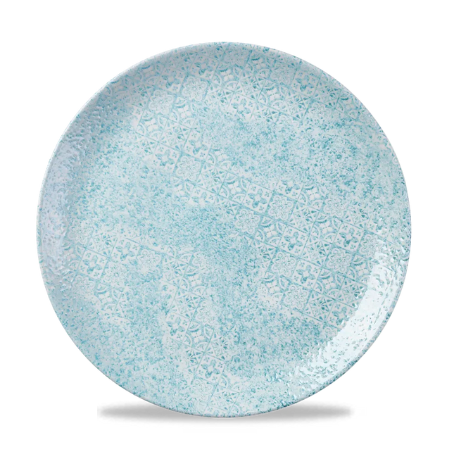 Churchill Med Tiles Aquamarine Evolve coupebord Ø 26 cm – randloos gespikkeld bord voor restaurants