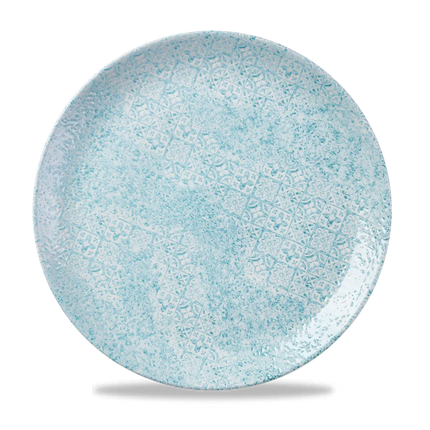 Churchill Med Tiles Aquamarine Evolve coupebord Ø 28,8 cm – randloos gespikkeld bord voor hoofdgerechten