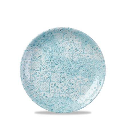 Churchill Med Tiles Aquamarine Evolve coupebord Ø 16,5 cm – randloos gespikkeld bordje voor amuses