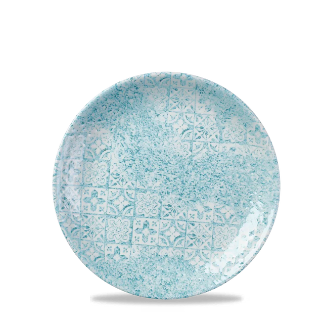 Churchill Med Tiles Aquamarine Evolve coupebord Ø 16,5 cm – randloos gespikkeld bordje voor amuses