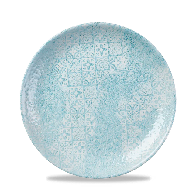 Churchill Med Tiles Aquamarine Evolve coupebord Ø 21,7 cm – randloos gespikkeld bord voor voorgerechten