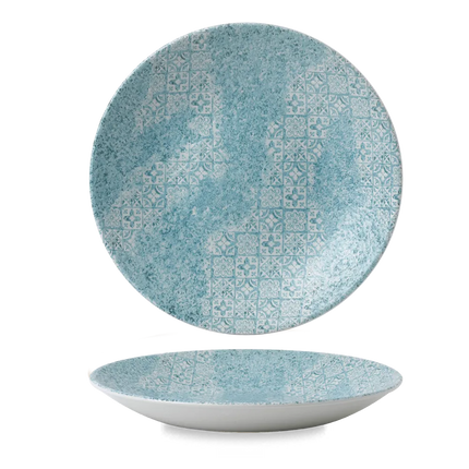 Churchill Aquamarine Med Tiles diep coupebord 24 cm – turquoise pastabord met tegelmotief