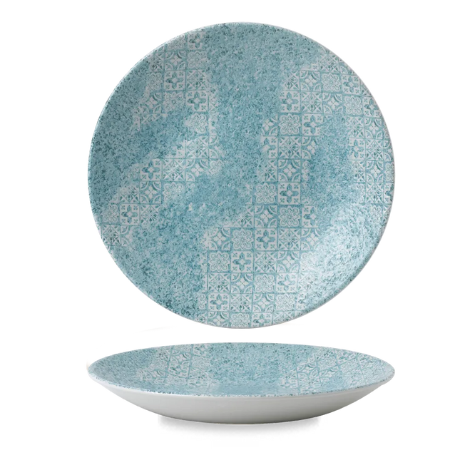 Churchill Aquamarine Med Tiles diep coupebord 24 cm – turquoise pastabord met tegelmotief