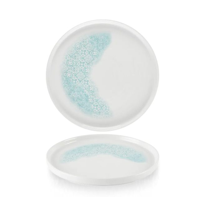 Churchill Med Tiles Aquamarine bord met rand Ø 21 cm – turquoise patroonbord voor horeca