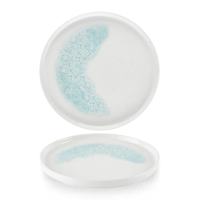 Churchill Med Tiles Aquamarine bord met rand Ø 26 cm – groot turquoise patroonbord voor restaurants