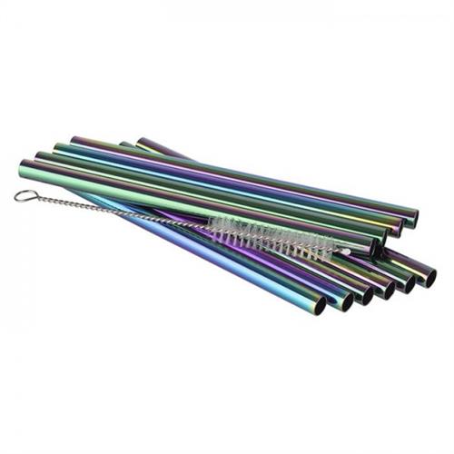 APS metalen rietjes regenboog 150 x 8 mm - korte herbruikbare rietjes met borstel