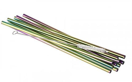 APS metalen rietjes regenboog 215 x 6 mm - herbruikbare rietjes met borstel
