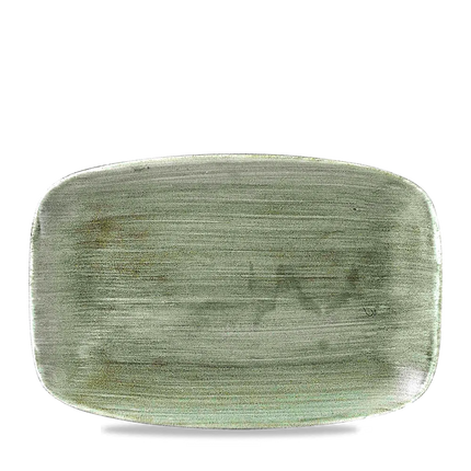 Stonecast Patina Burnished Green Oblong Chefs Plate 13 1/2"
