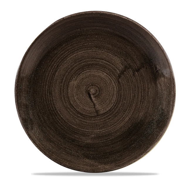Churchill Stonecast Iron Black randloos coupebord 29cm – gespikkeld stoneware met reactief glazuur voor catering