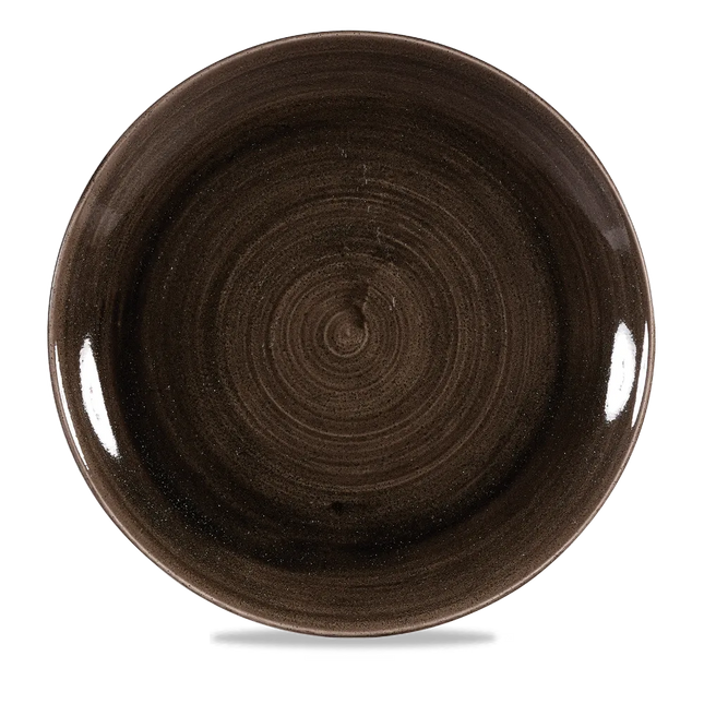 Churchill Stonecast Iron Black randloos coupebord 32.4cm – gespikkeld stoneware met reactief glazuur voor bistro's