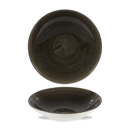 Churchill Stonecast Iron Black randloze coupekom 18cm – gespikkeld stoneware met reactief glazuur voor brasseries